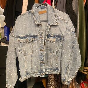 BLANK NYC denim jacket with faux pearl